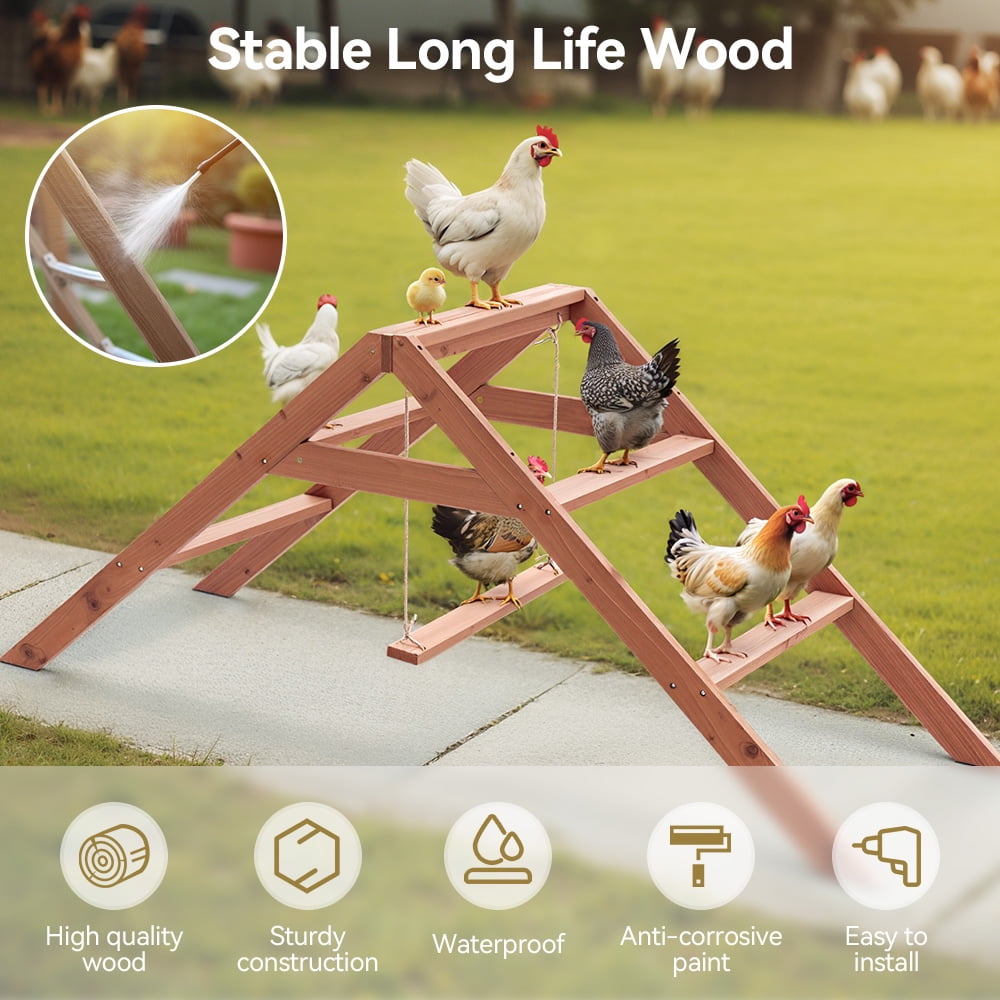 Chicken Roosting Bars for Coop Accessories, DOMIPET Chicken Perches Activity Play with Swing Set, Wooden Chicken Ladder, Chicken Toys Easy to Assemble & Clean