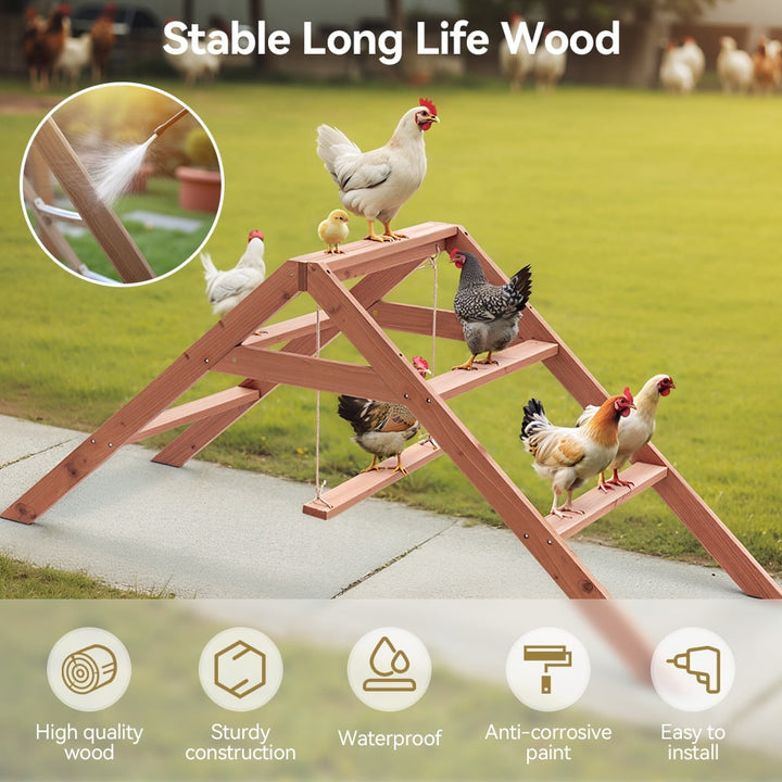 Chicken Roosting Bars for Coop Accessories, DOMIPET Chicken Perches Activity Play with Swing Set, Wooden Chicken Ladder, Chicken Toys Easy to Assemble & Clean