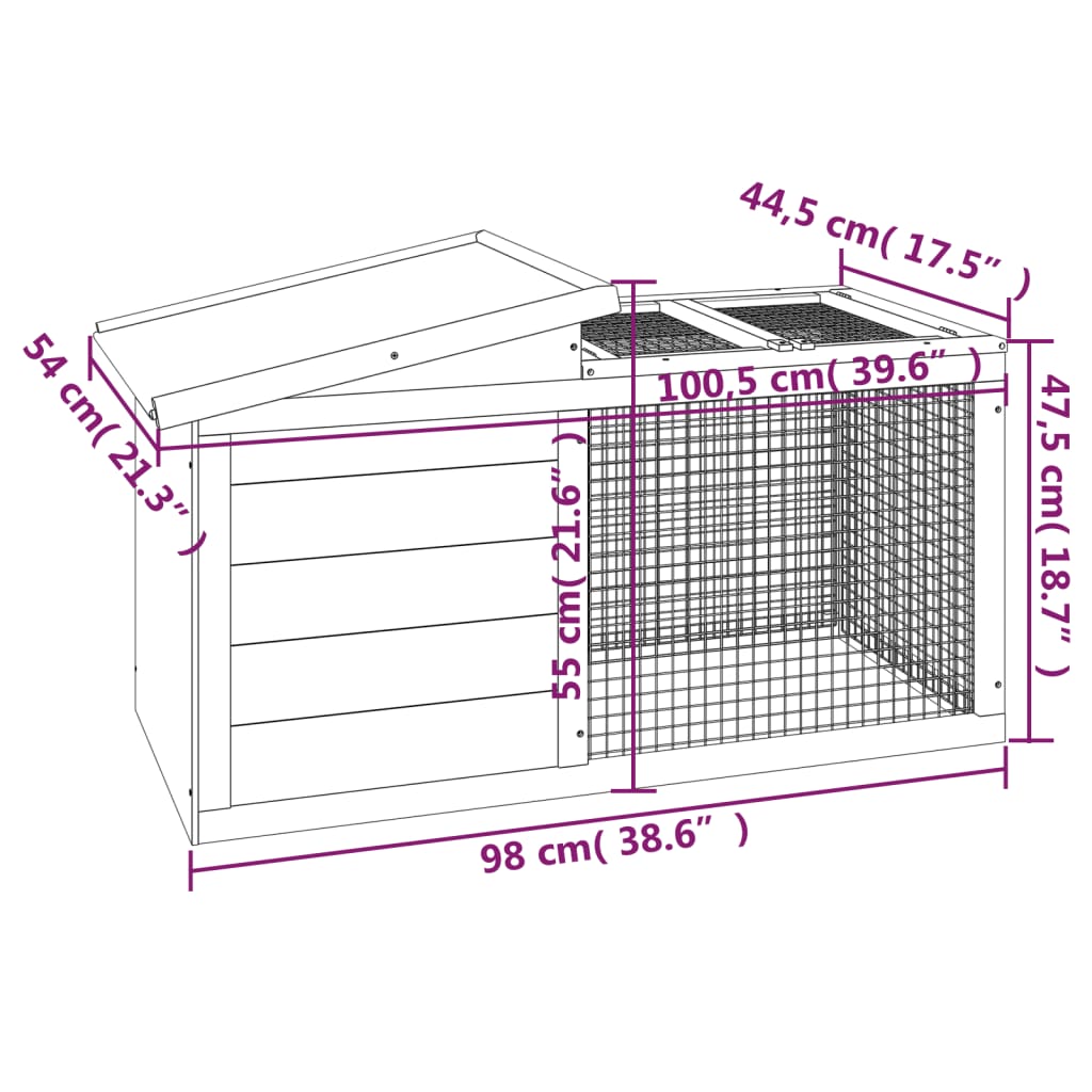 vidaXL Rabbit Hutch Brown 39.6"x21.3"x21.7" Solid Wood Pine