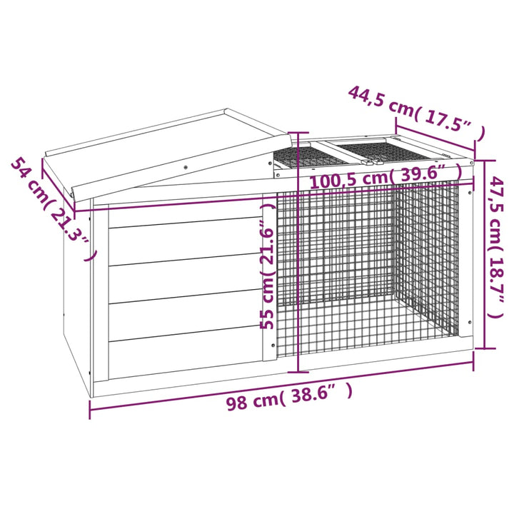 vidaXL Rabbit Hutch Brown 39.6"x21.3"x21.7" Solid Wood Pine