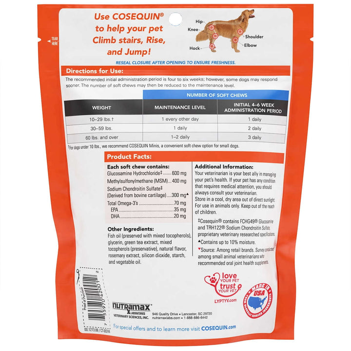 Cosequin Maximum Strength with MSM Plus Omega-3’s Joint Health Supplement for Dogs, 60ct Soft Chews, 3-pack