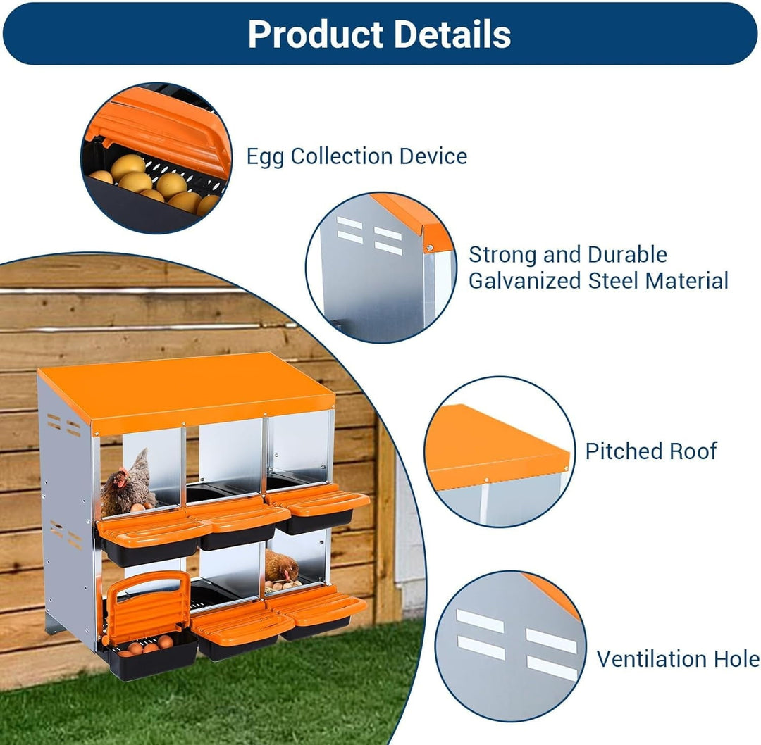Chicken Nesting Box, 6 Compartments Nesting Boxes for Chickens, Chicken Laying Boxes, Roll Away Nesting Box for Chickens Laying Egg with Lid Cover to Protect Eggs
