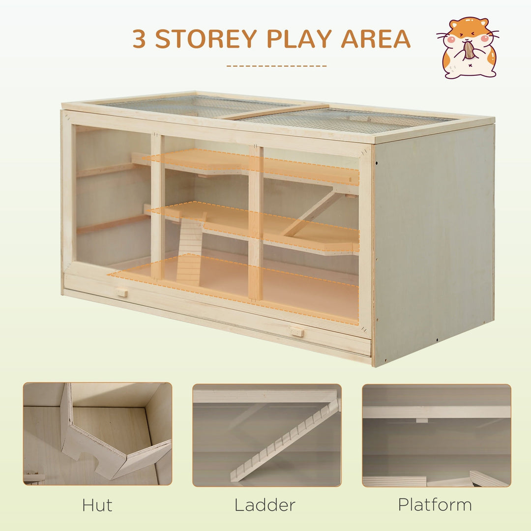 CoSoTower Extra Large Wooden Hamster Cage, Gerbil Cage, and Other Small Animal Habitat, Hamster Habitat with Opening Roof, Hut, Ramps, Natural