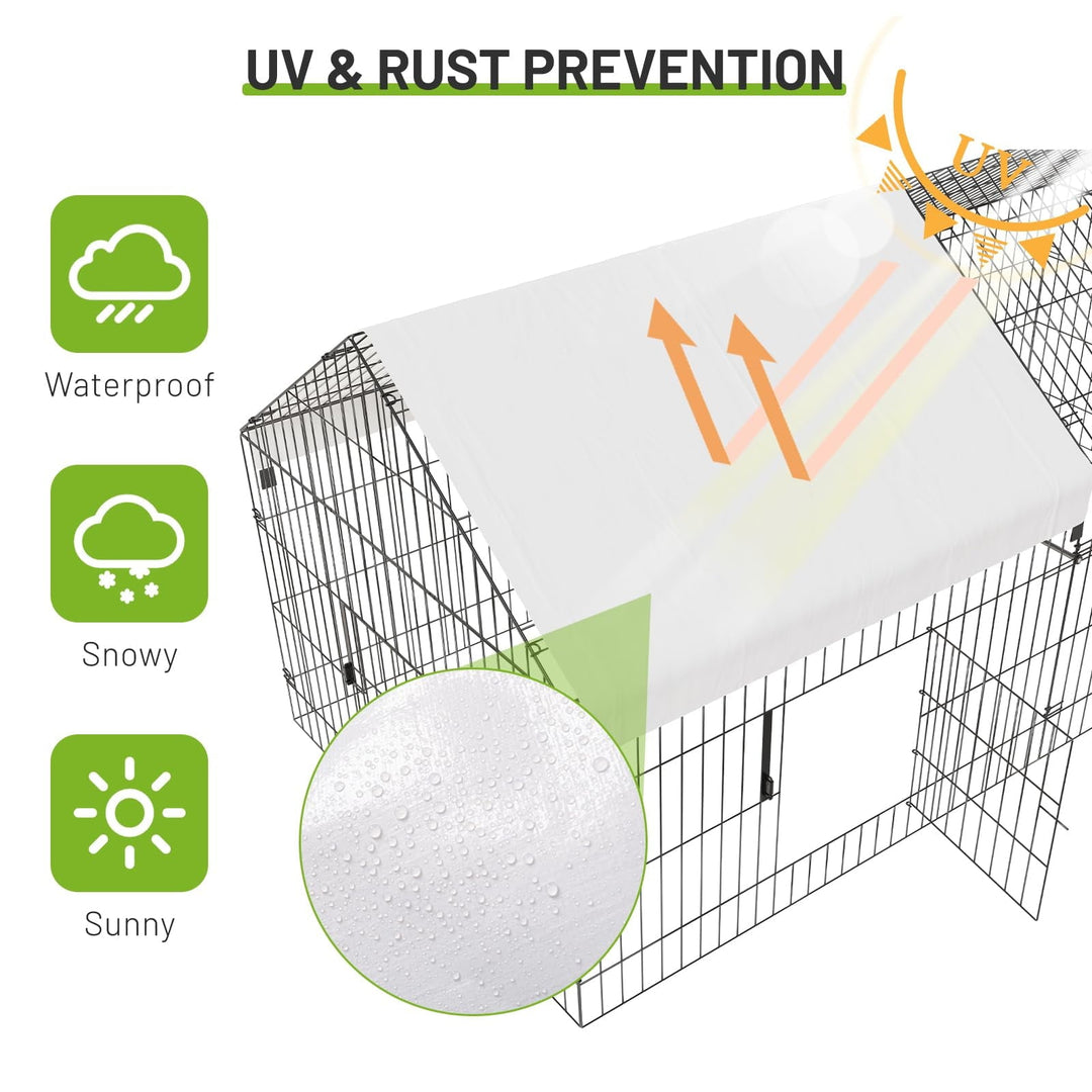 Large Metal Chicken Coop, Heavy Duty Dog Kennel Outside with Waterproof & Anti-UV Cover, Galvanized Mesh & Security Lock, Walk-in Chicken Runs for Yard Cage