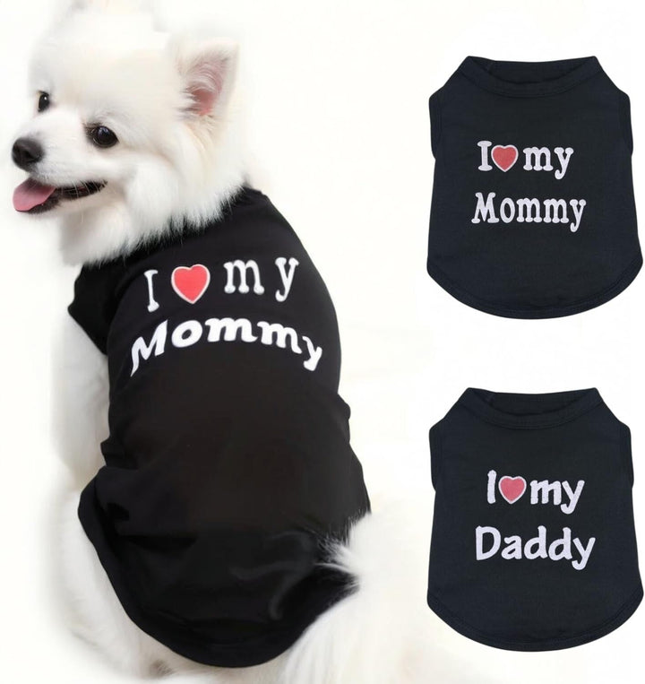 2 Pack Dog Shirt for Small Dog Boy Girl Puppy Clothes Love Mommy I Love My Daddy Summer Shirt Soft Breathable Male Female Pet Outfits