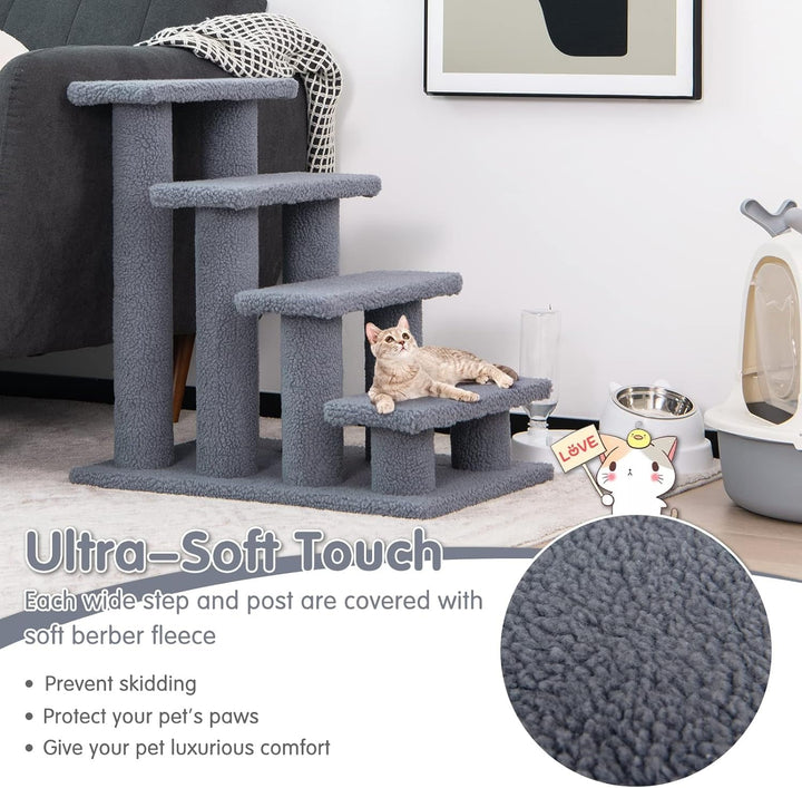 KYUTR Pet Stairs for Cats and Dogs, 4-Step Carpeted Ladder Ramp Cat Climber Cat Scratching Post, Multi-Step Dog Stairs for High Beds, Couch (Grey)