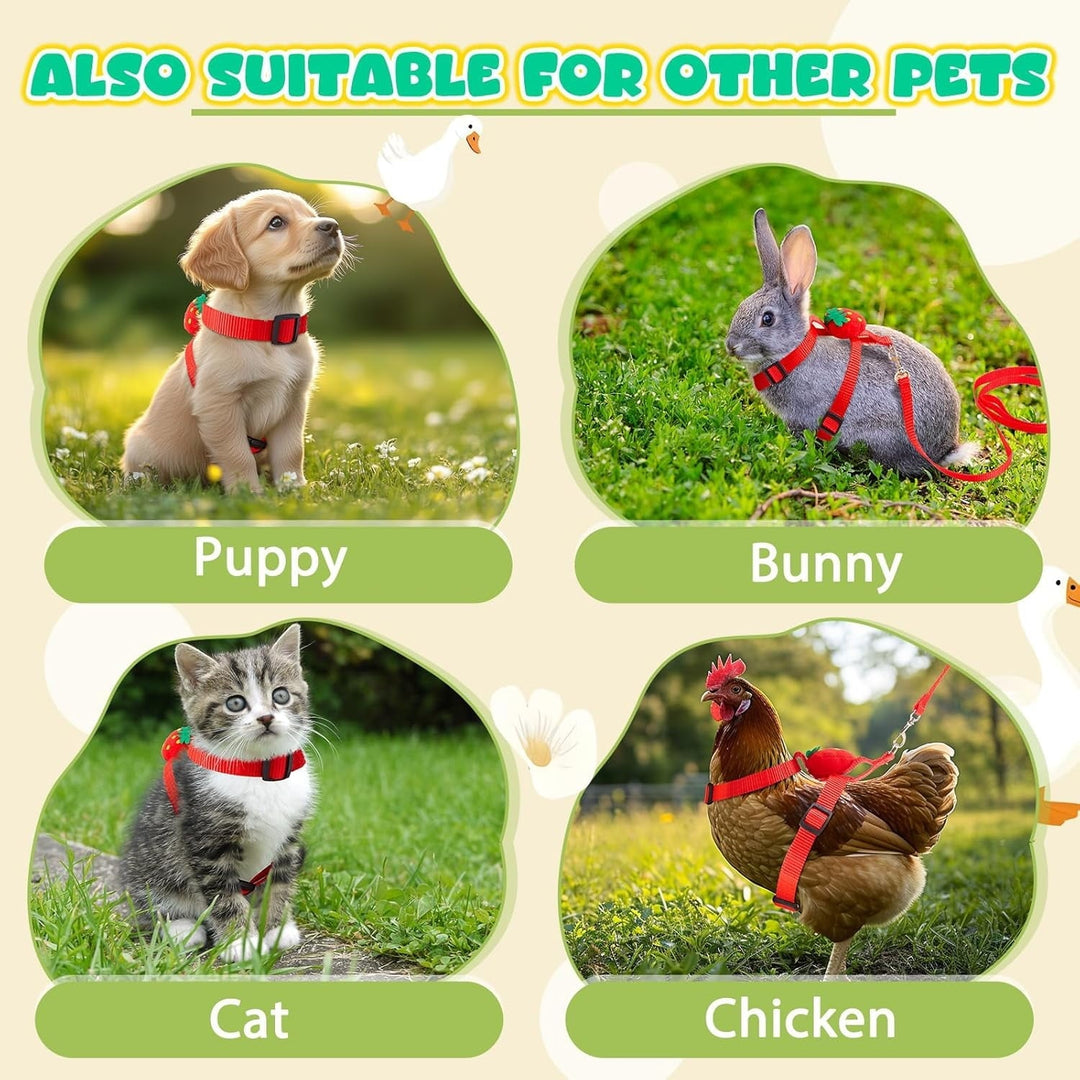 Cole Duck Harness Leash Set Duck Harness and Leash for Real Ducks Adjustable Walking Rope Pet Cute Strawberry Pattern Outdoor Traction Rope for Chicken Rabbit Small Animals