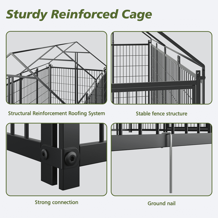Heavy Duty 8x4x6 FT Outdoor Dog Kennel for Large Dogs, Chew-Resistant Welded Wire Fence with Lockable Door, UV-Resistant Waterproof Roof & Easy Assembly for Yard Use