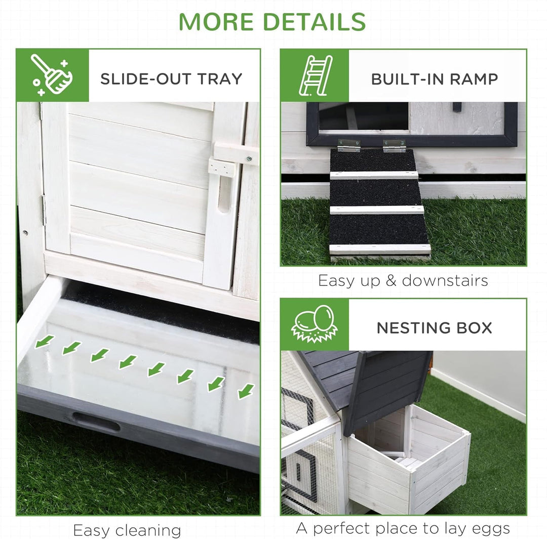 WRXNOOK 65" Wooden Chicken Coop, Outdoor Hen House with Detachable Run & Nesting Box, Removable Tray, Ramp Poultry Cage