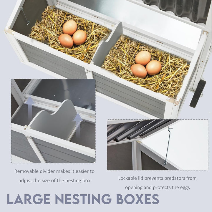 YODOLLA 95“ Chicken Coop with Wheels, Large Wooden Chicken Coop with Run & 2 Nesting Boxes Hen House Poultry Cage Chicken Hutch, Grey&White