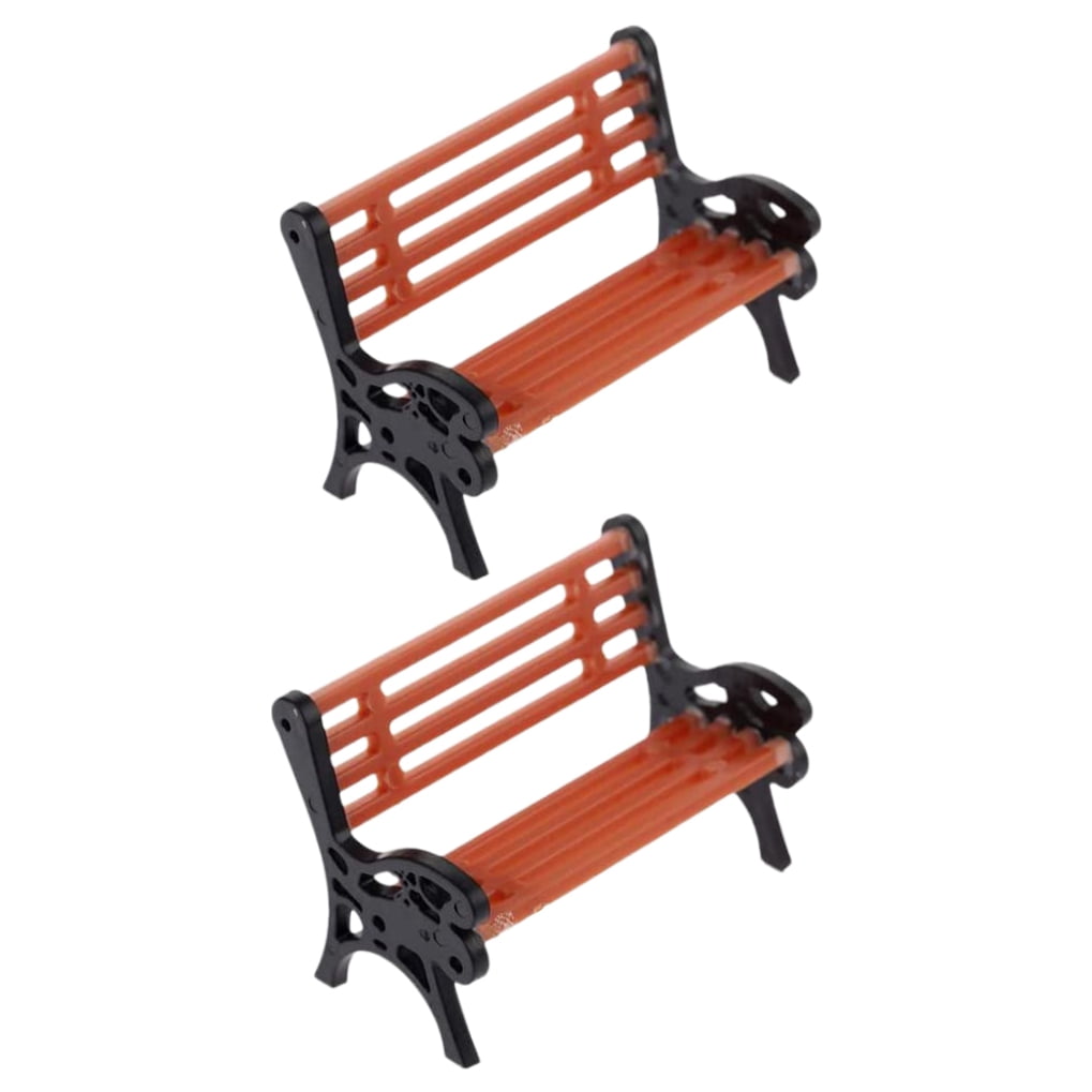 Niceauty 2Pcs Mini Garden Bench Resin Simple Design for Outdoor Miniature Scenery