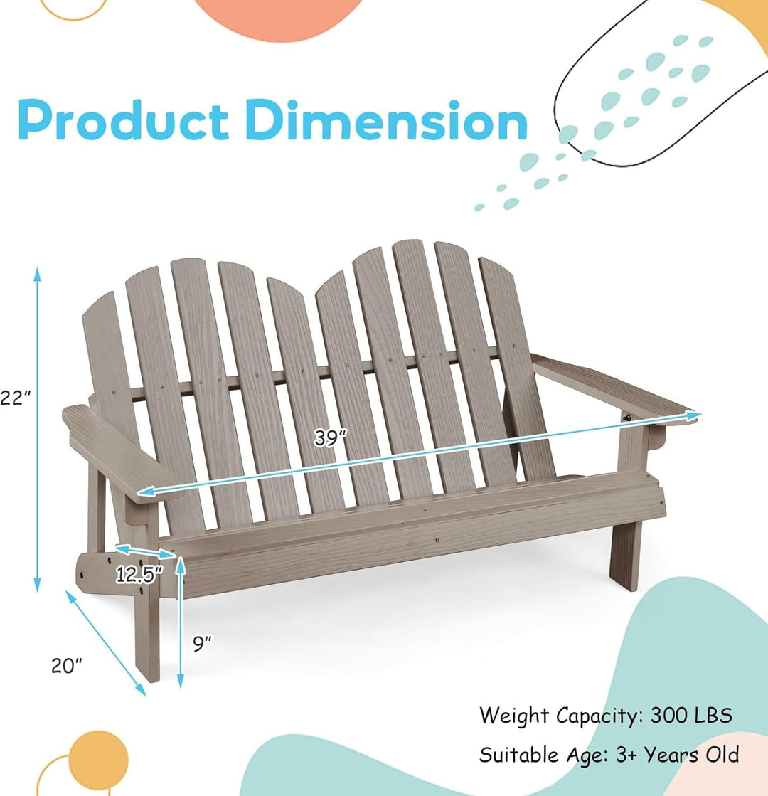 ZgoodZ Small  2-Seat Adirondack Chair - Fir Wood Double Loveseat with High Backrest,Arm Rest,300 LBS Weight Capacity, Outdoor All Weather Porch Chair for Balcony,Backyard,Poolside,Yard（Khaki Grey）