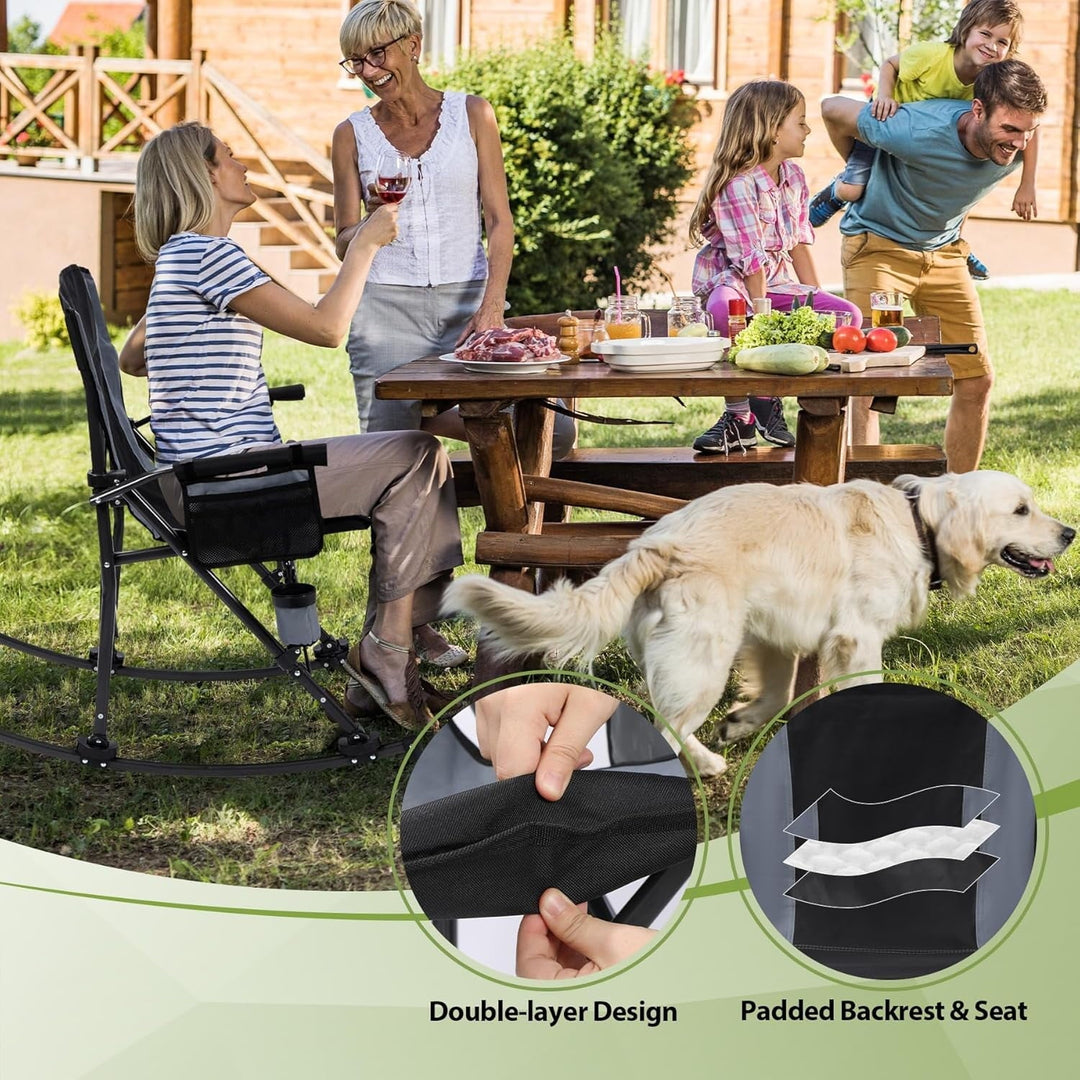 REDCAMP 2 in 1 Oversized Folding Rocking Camping Chair with Removable Rockers, Portable Rocker with High Back, Heavy Duty Hard Armchair for Patio Lawn and Outdoors, Black