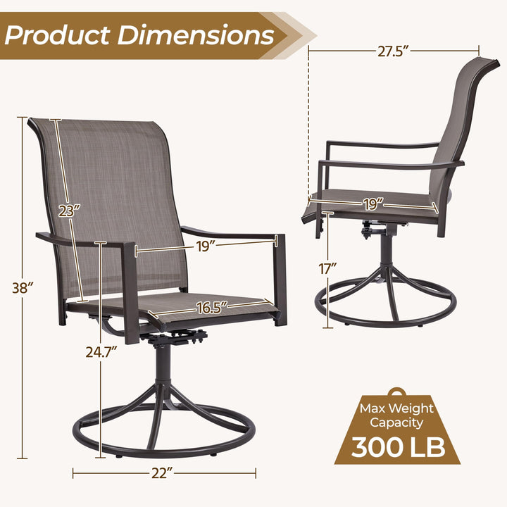 Outdoor Patio Swivel Chairs, Set of 2 Rocker Dining Chairs with Texteline Fabric and Metal Frame for Lawn Deck Backyard, Brown