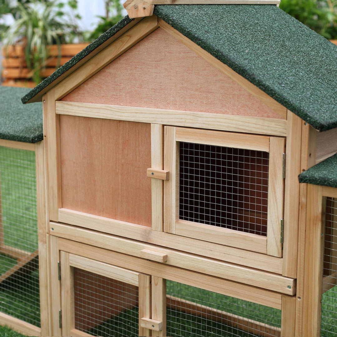CoSoTower 83"L Outdoor Rabbit Hutch, Guinea Pig Cage Indoor Outdoor Wooden Bunny Hutch with Double Runs, Weatherproof Roof, Removable Tray, Ramps, Natural