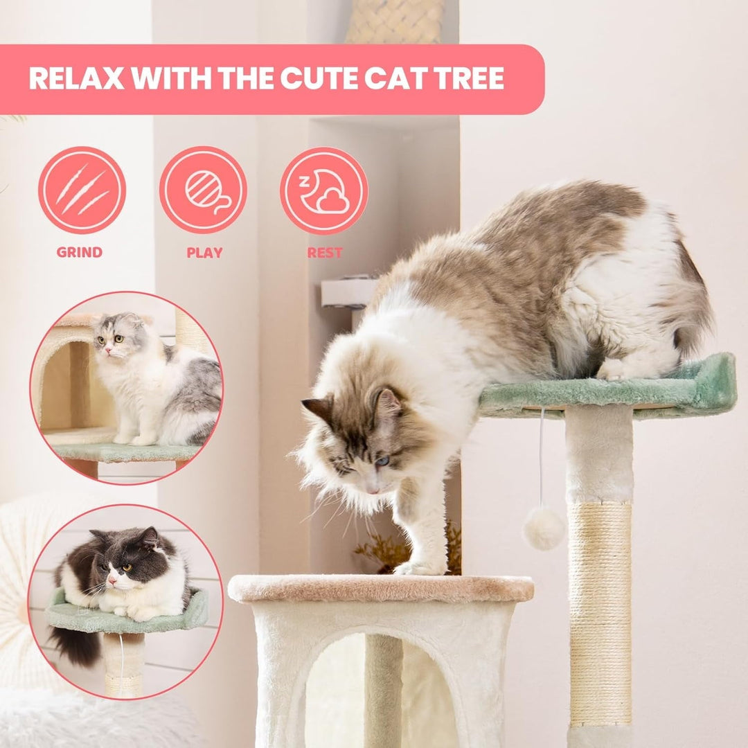 Flower cat climbing frame, tower-style apartment furniture suite, soft resting area cat play platform, multi-level toy ball pet house with scratch posts, indoor cat play facilities.