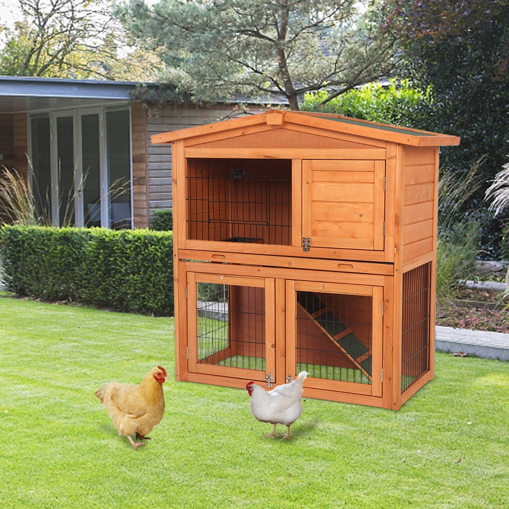 ZephyPaws  Chicken Coop Large Wooden Outdoor Bunny Rabbit Hutch Hen Cage with Ventilation Door,40" Triangle Roof Waterproof  Small House Chicken Coop Natu