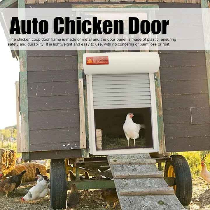Automatic Chicken Coop Door Solar for Duck Goose Farm, Roller Shutter  Metal Chicken, Duck, Goose Coops Cages (White)