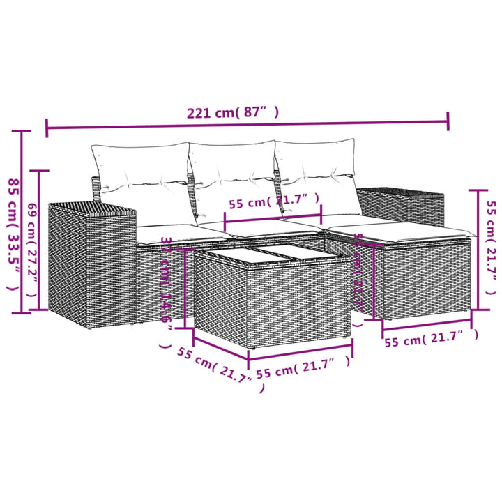 vidaXL Garden Sofa Set Black PE rattan Average Modular Garden Sofa Set