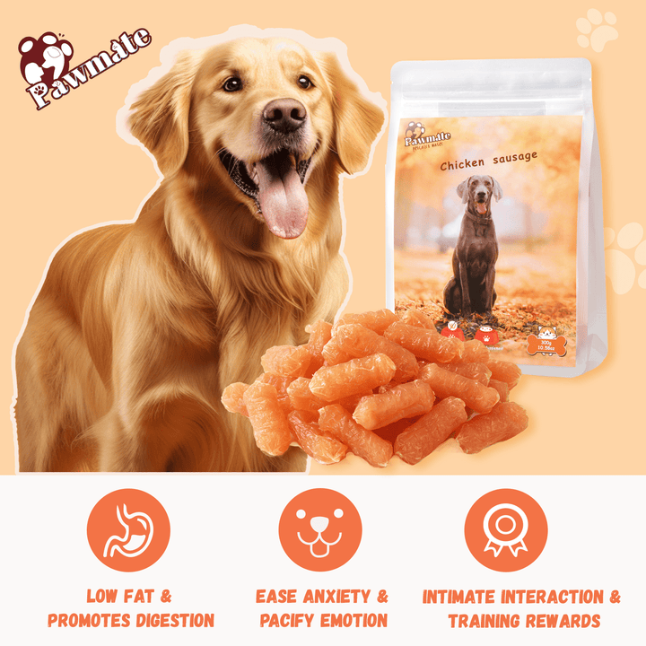 Pawmate Chicken Sausage Dog Treats, Natural Protein Rich Treats for All Dogs, 11oz