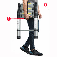 Telescopic Ladder 2.6M-5M Multi-Purpose Steel Extendable Ladder with Anti-Slip Feet,EN131 Sturdy Loft Collapsible for Attic Roof