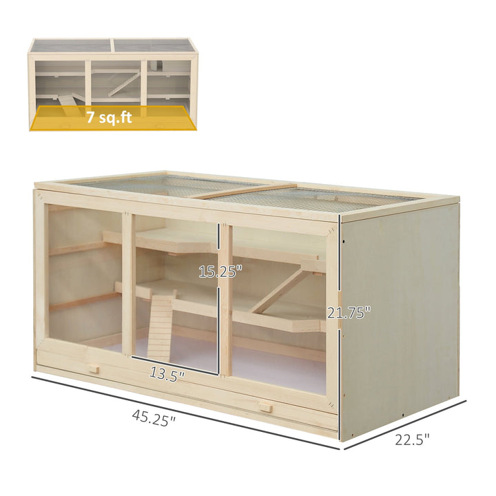 CoSoTower Extra Large Wooden Hamster Cage, Gerbil Cage, and Other Small Animal Habitat, Hamster Habitat with Opening Roof, Hut, Ramps, Natural