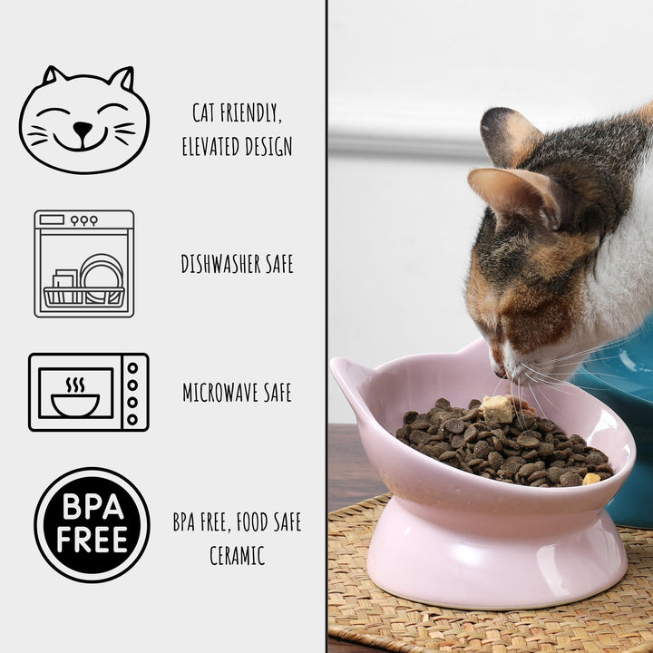 Park Life Designs Oscar Tilted Elevated Ceramic Cat Dish Set for Food & Water, 2-Pack