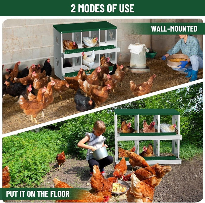 Chicken Nesting Box 6 Compartments Laying Boxes, Metal Chicken Egg Laying Box with Rollout Egg Collection, Large Vented Holes Chicken Coop for Chickens, Hens (Green)