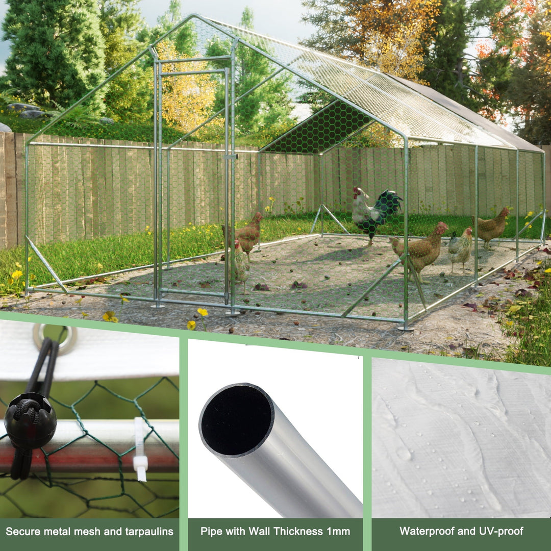 Coowa Large Metal Chicken Coop, 10' L x 20' W x 6.56' H Walk-in Chicken Run with Galvanized Wire, Waterproof UV-Resistant Cover, Hen Pen Cage for Rabbits, Ducks, Poultry