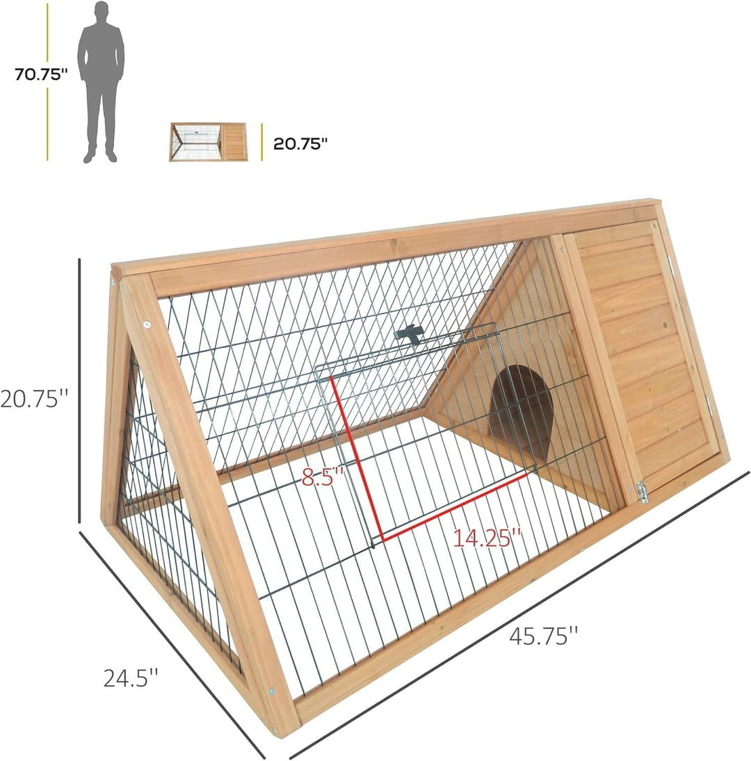 46" x 24" Wooden A-Frame Outdoor Rabbit Cage Small Animal Hutch with Outside Run & Ventilating Wire, Yellow