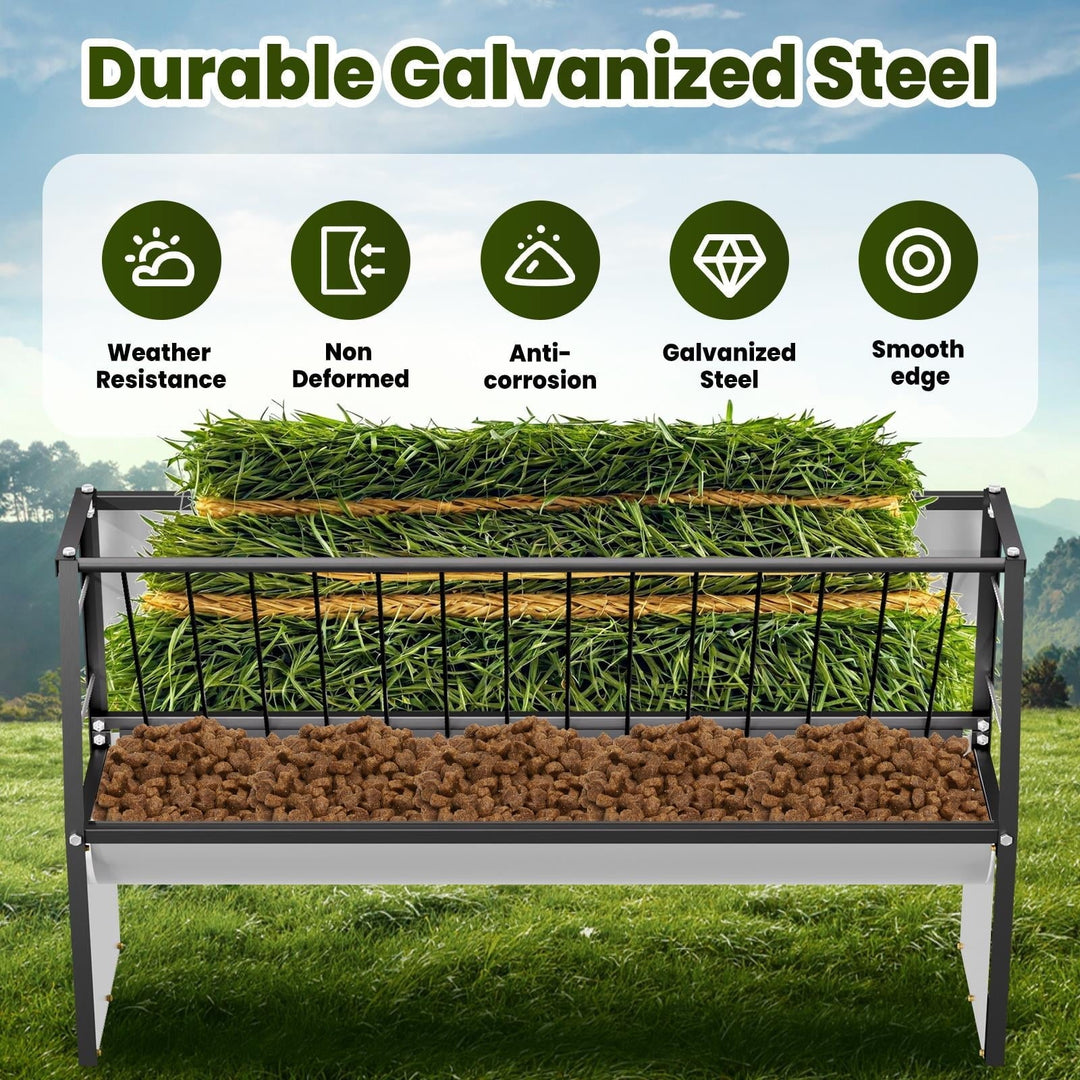 60 Gallon Feeder, Heavy Duty Galvanized Steel Livestock Hay Feeder, Weather - Resistant for Goats, Cows, Ponies in Outdoor Pasture, Farm, Grazing Yard
