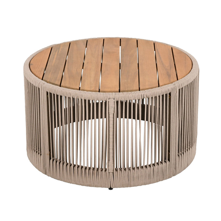 Christopher Knight Home 26" Round Coffee Table, Acacia Wood Top with Rope & Iron Base, Beige