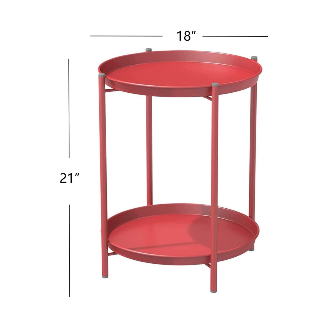 Modern Two-Tier Round Side Table - Dual-Layer Metal Design with Non-Slip Gray Feet, Space-Saving Accent Table for Living Room/Bedroom - Red