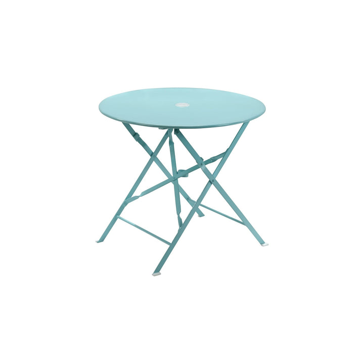 Contemporary Home Living Round Foldable Outdoor Patio Table with Umbrella Hole - 30" - Teal Blue