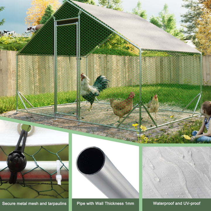 Coowa Large Metal Chicken Coop, Walk-in Chicken Run with Galvanized Wire, Waterproof UV Cover, Hen Pen Cage for Rabbits, Ducks, Poultry, 10' L x 6.6' W x 6.56' H