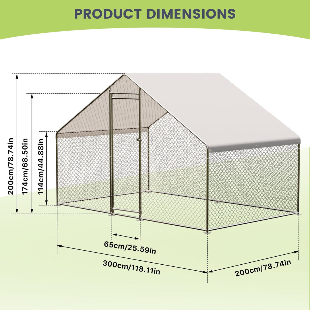 Pinypikaka Large Metal Chicken Coop 9.8'x6.5'x6.5' Walk-in Poultry Cage, Chicken Run Pen House with Waterproof Anti-Ultraviolet Cover for Yard, Outdoor Farm