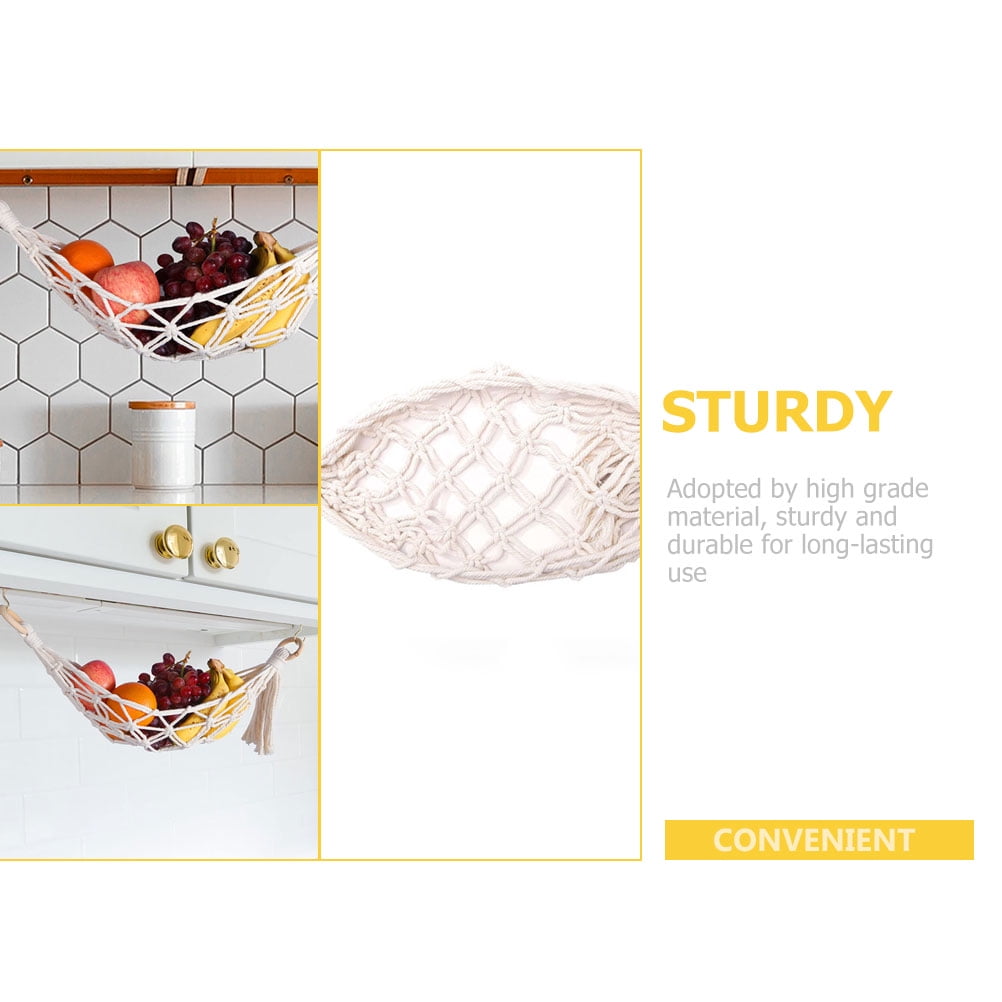 ROSENICE 1 Set Handwoven Cotton Fruit Vegetable Hammock for Space-saving Kitchen Storage Beige 22X12in