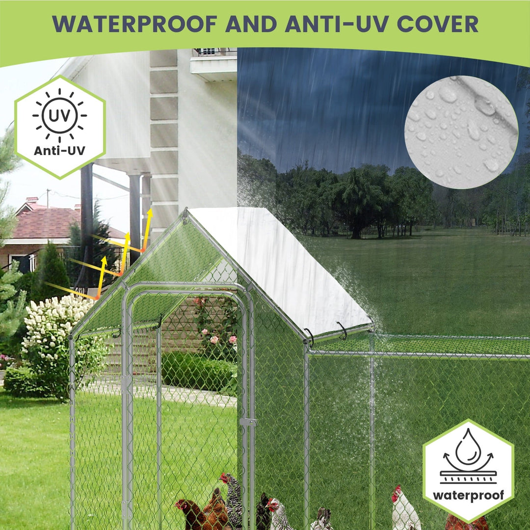 Pinypikaka Large Metal Chicken Coop, Chicken Run with Waterproof and Anti-UV Cover, Walk-in Chicken Pen for 6/10 Chickens, Large Chicken Coop for Outdoor Rabbits Duck, 10'L x 3.3'W x 5'H