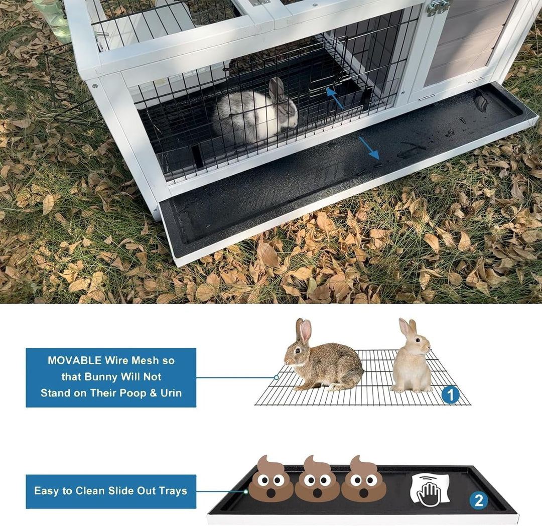 Rabbit Hutch Wooden Bunny Cage Rabbit Cage Outdoor Indoor Bunny Hutch Rabbit House on Wheels Small Animal Cage with 3 Urine Baffles