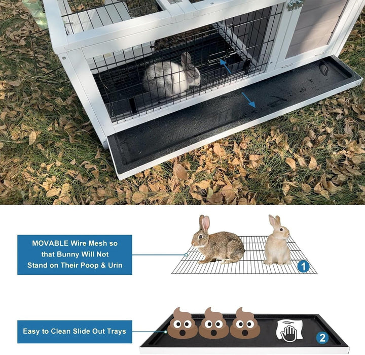 Rabbit Hutch Wooden Bunny Cage Rabbit Cage Outdoor Indoor Bunny Hutch Rabbit House on Wheels Small Animal Cage with 3 Urine Baffles