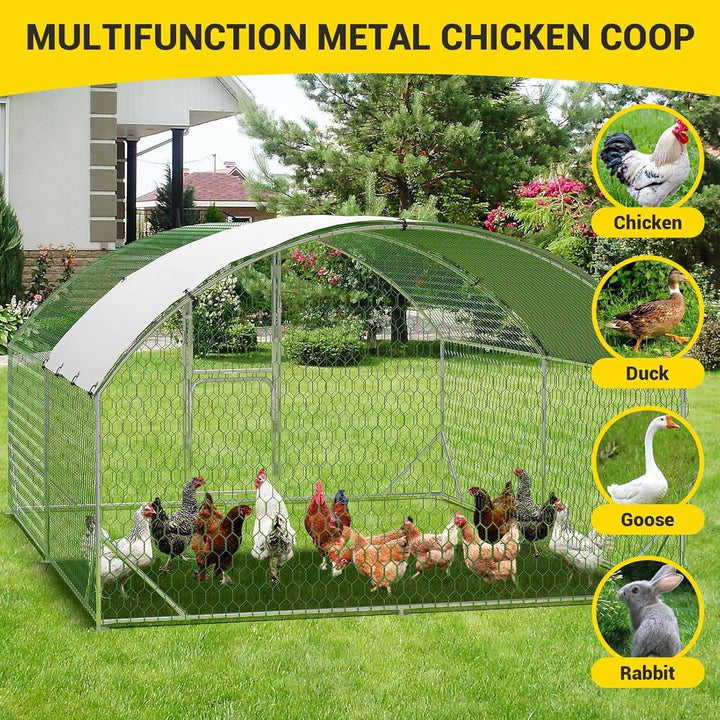 M optimized Large Metal Chicken Coop 9.8' W x 13.1' D x 6.6' H Metal Chicken Run with Reinforced Triangle Support & Double Doors, Outdoor Walk-in Poultry Cage for Yard