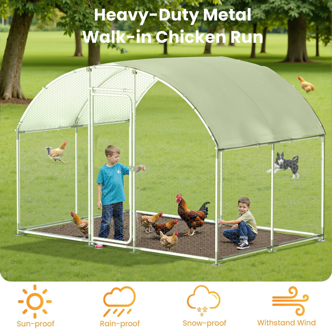 Large Metal Chicken Coop with Roof and Run for 6-10 Chickens, Walk-in Outdoor Chicken Runs for Yard with Waterproof Cover
