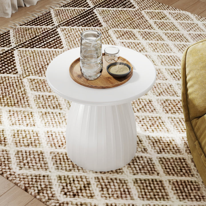 Oubayajia Round Side Table, Small Couch End Table Drink Table, Metal, White
