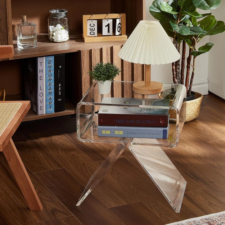 2025 New Update Acrylic Nightstand,17.7" L x 11.8" W x 15.4" H Acrylic Desk, Acrylic Side Table, Modern Design Clear Table, Home Decor Display End Table for Living Room