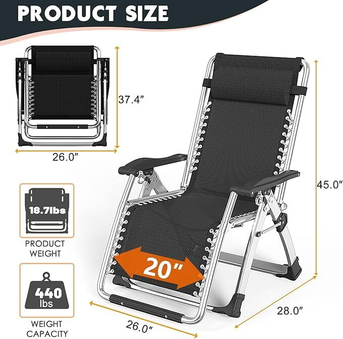 NimbleRest Folding Large Zero Gravity Chair with Removable Cushion & Cup Holder,Gray
