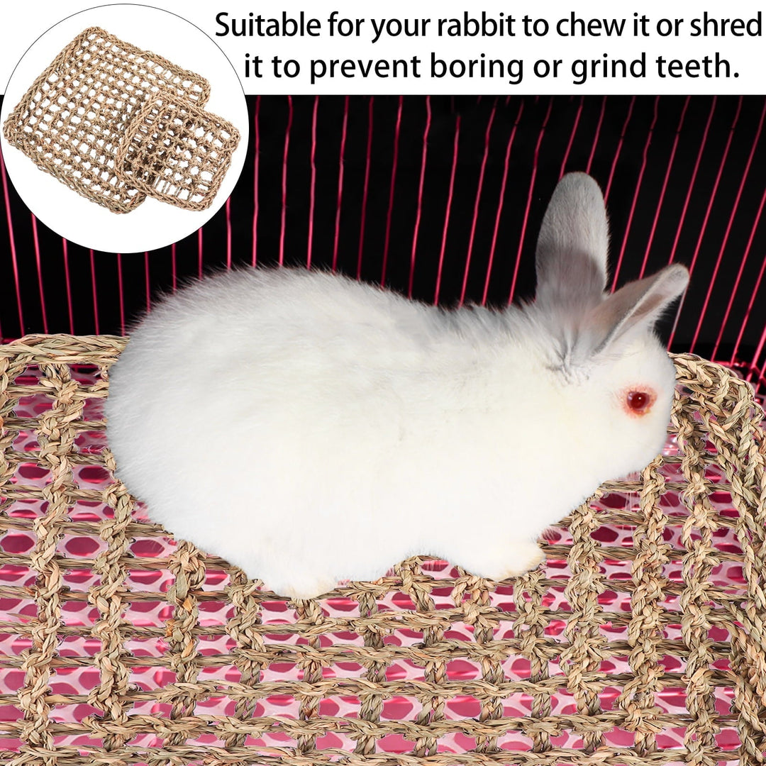 Gratier 2pcs Grass Mat Woven Bed Mat Rabbit Bunny Bedding Chew Toy Bed Play Toy