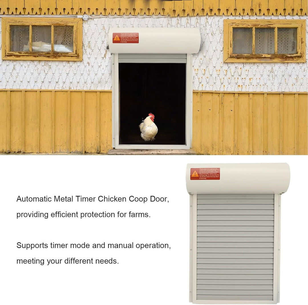 Automatic Chicken Coop Door Solar for Duck Goose Farm, Roller Shutter  Metal Chicken, Duck, Goose Coops Cages (White)