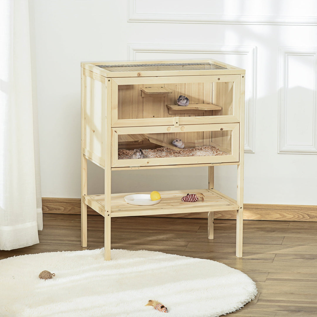 CoSoTower 3-Tier Wooden Hamster Cage Mice and Rat Cage Small Animals Hutch with Openable Top, Front Door, Storage Shelf
