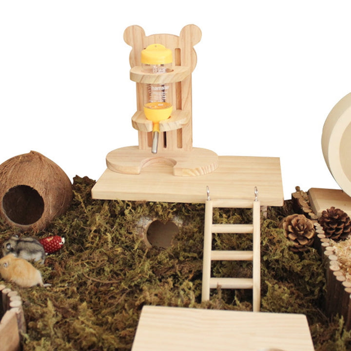 AOOOWER Hamster Water Bottle Holder Adjustable Wood Stand for Guinea Pig Small Pet Gift