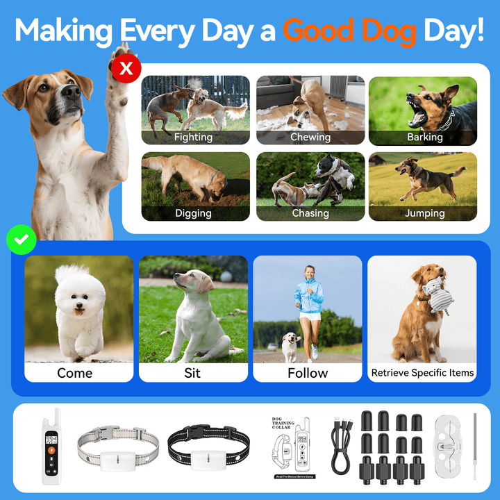 LAKWAR Dog Training Collar 2 Pack- IP67 Waterproof Rechargeable Shock Collars for Small Medium Large Dogs with 2624 ft Remote Range, Beep, Vibration, ShocK Modes & Safe Lock